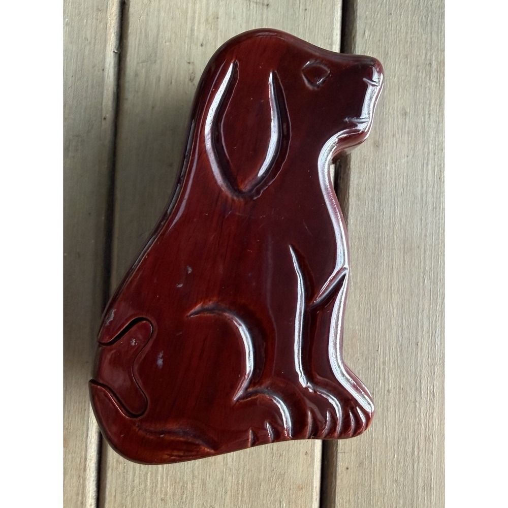 Glossy Lacquer Wooden Dog Secret Puzzle Box Hand Carved Trinket Case